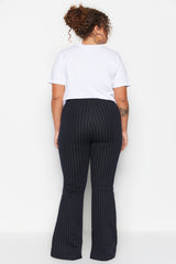 Navy Blue Knitted Sides Slit Spanish Leg High Waist Striped Leggings Pants Tbbss23ar00036