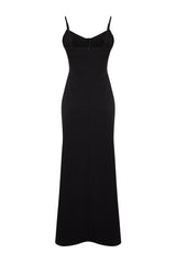 Black Lined Woven Gown Long Night Evening Dress Tprss23ae00155