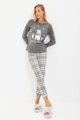 Smoked Plaid Knitted Sleepwear Set Thmaw22pt0395