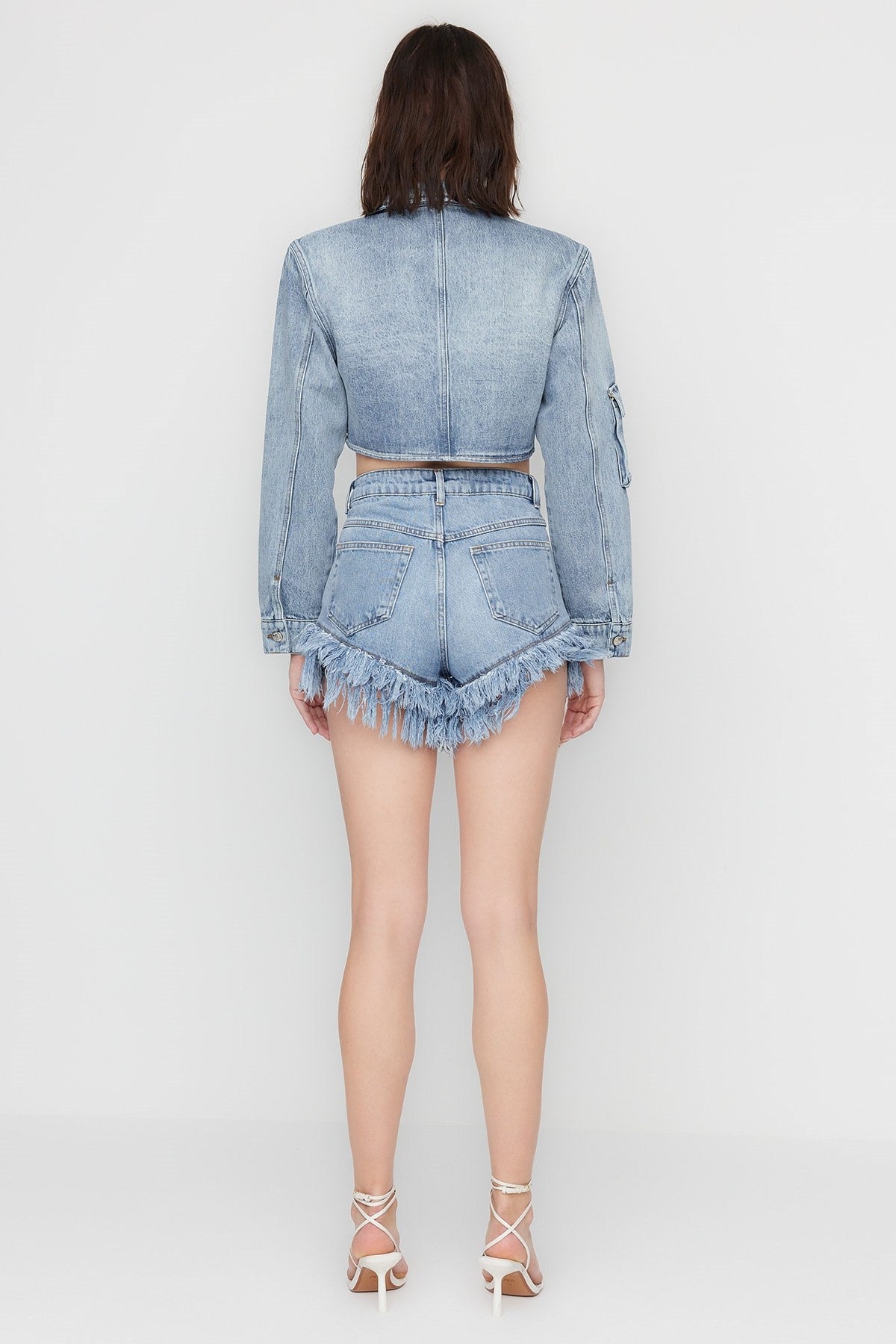 X Sagaza Studio Blue Stone Printed Denim Shorts Tclss23sr00000