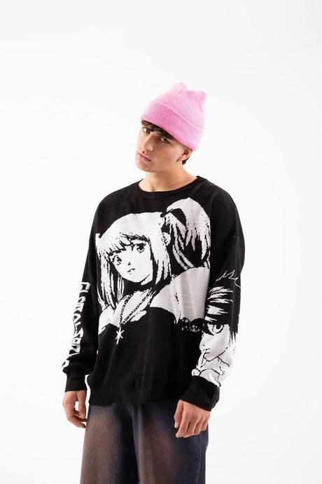 Anime Printed Black Knitwear Sweater Flaw-097-007-009