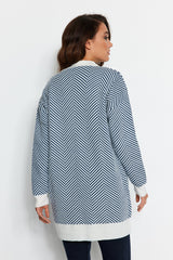 Blue Striped Knit Cardigan Tctaw23hi00070