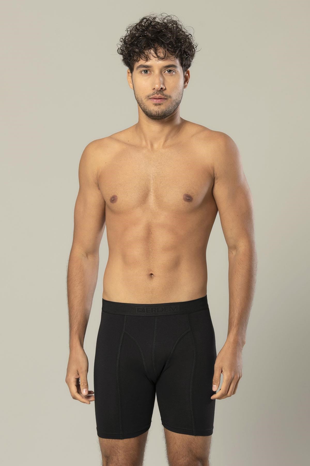 Virtue Black Cotton Elastane Long Boxer 1416