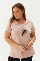 Women's Cream Plus Size Cotton Printed Short Sleeve Sport&casual T-shirt 0281 Tb22wl07s0281-1