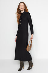 Black Gold Button Detailed Knitted Dress Tctaw24eb00108