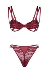 Burgundy Lace Cut Out/window Detailed Capless Lingerie Set Thmaw24cc00011