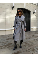 Grey Leather Detailed Premium Coat 23k-43886