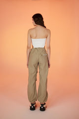 Parachute Pants With Adjustable Waist And Leg Elastic Beige Halparasutpants