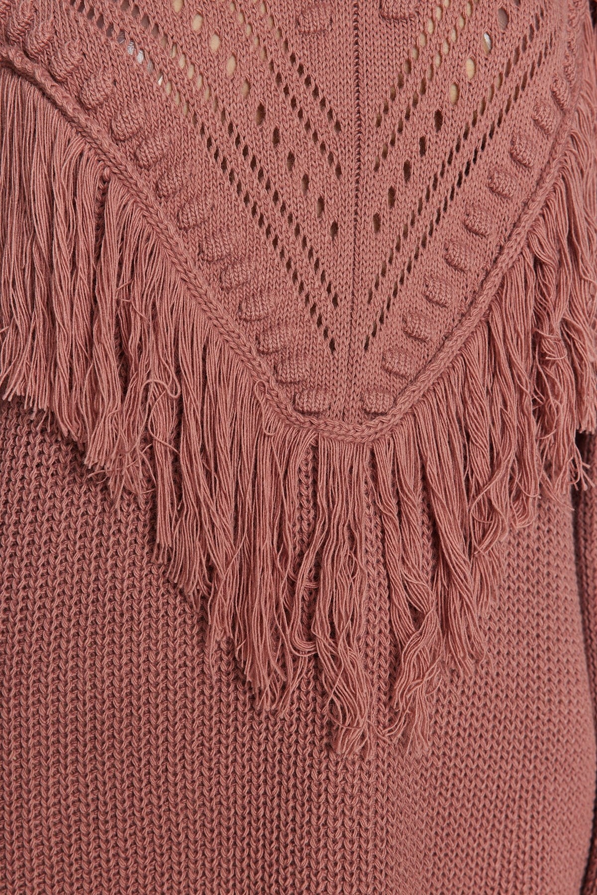 Dusty Rose Openwork And Tassel Detailed Tiko Thessaloniki Knit Sweater Tctaw24ak00150