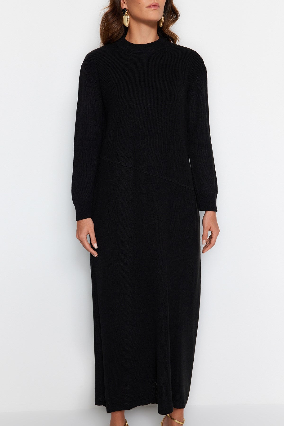 Black Stitching Detailed Knitwear Dress Tctaw24eb00000