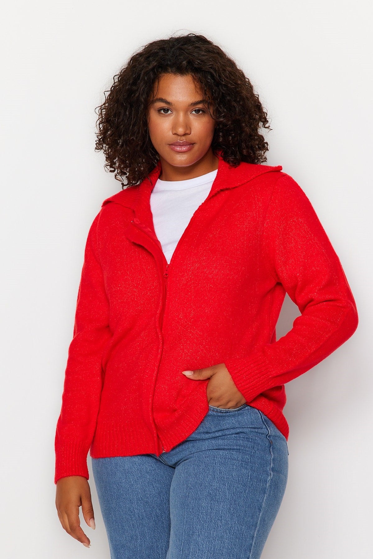 Red Zipper Knit Cardigan Tbbaw24av00001