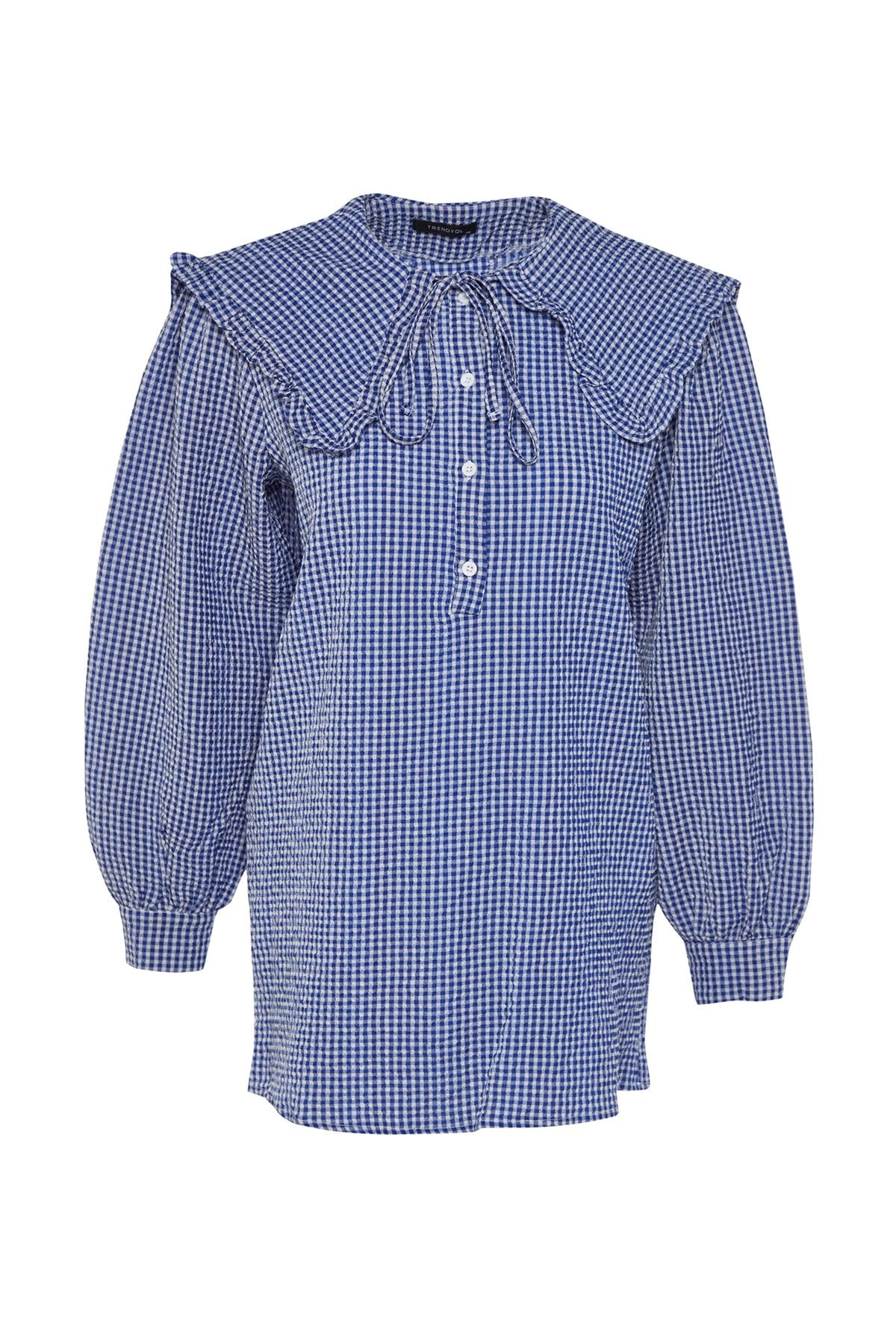 Blue Baby Collar Woven Wafer Ruffle Pattern Tunic Tctss23uk00065