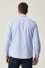 Men's Light Blue Tailored Slim Fit Slim Fit Buttoned Collar Gabardine Shirt 4a2021100139