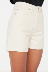 Ecru Leg Pleated High Waist Denim Shorts Twoss20sr0231