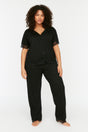 Black Knitted Lace Pajama Set Tbbss22pt0623