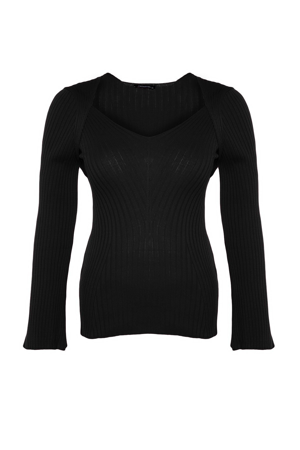 Black Wide Collar Ribbed Knitwear Sweater Tbbaw24an00033