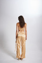 High Waist Cargo Pocket Satin Maddy Pants Beige Hlmaddypants