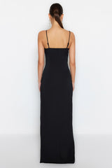 Black Woven Long Evening Evening Dress Tprss23ae00022