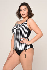 Women's Plus Size Adjustment Strap Side Sliding Black Zigzag Pattern Tankini 98980765