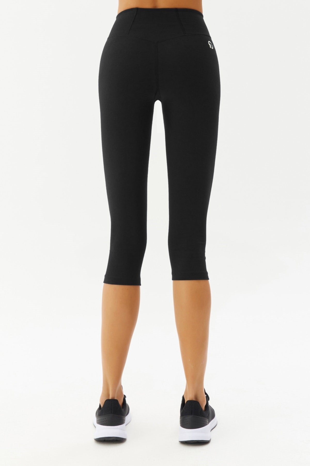 Women's Black High Waist Organic Cotton Below Knee Flexible Jumper Short Casual Sports Leggings 0116