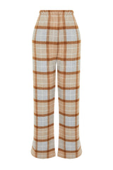 Brown-multicolor Premium Plaid Woven Pajama Bottoms Thmaw24pj00014