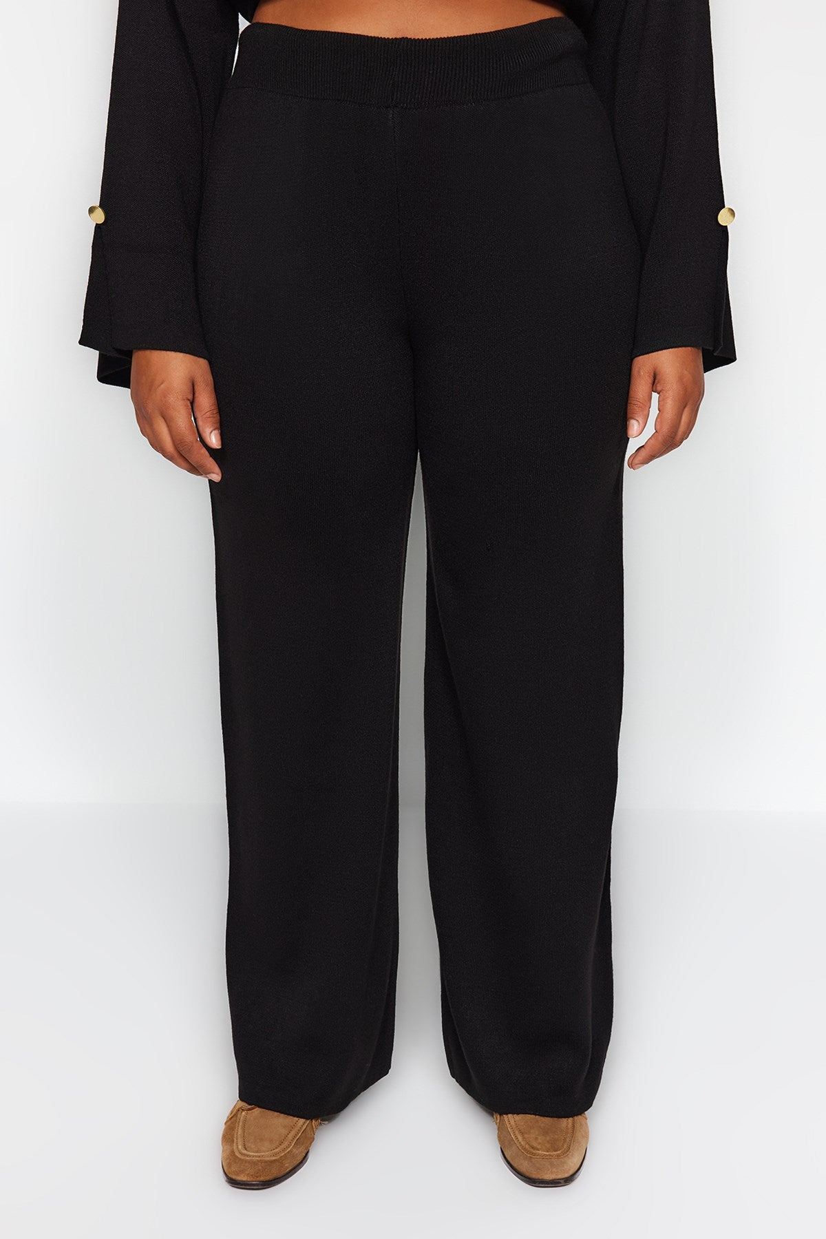 Black Straight Collar Plain Single Plate Plus Size Bottom-top Suit Tbbaw24cp00015