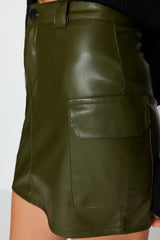 Khaki Faux Leather Cargo Pocket High Waist Body-fitting Mini Knitted Skirt Twoaw24et00148