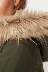 Khaki Oversize Fur Hooded Coat Twoaw23kb00236