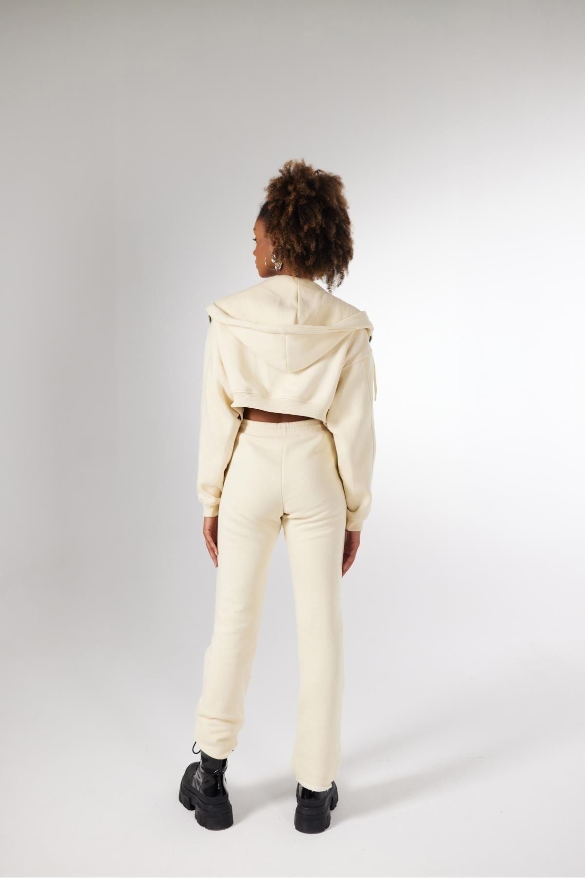 Women's Beige High Waist Straight Cut Chunky Mixed Tracksuit Hlmixedesofunderwear