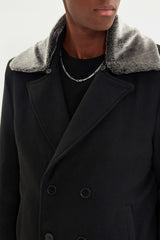 Black Men's Regular Fit Fur Collar Coat Tmnaw21kb0063