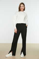 Black High Waist Slit Detailed Pocket Woven Pants Tctss22pl0367