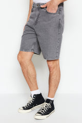 Men's Grey Men's Loose Fit Denim Jeans Shorts Flat Shorts & Bermuda Tmnss23sr00050