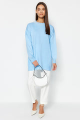 Ice Blue Pearl Detailed Knitwear Sweater Tctaw24ak00143