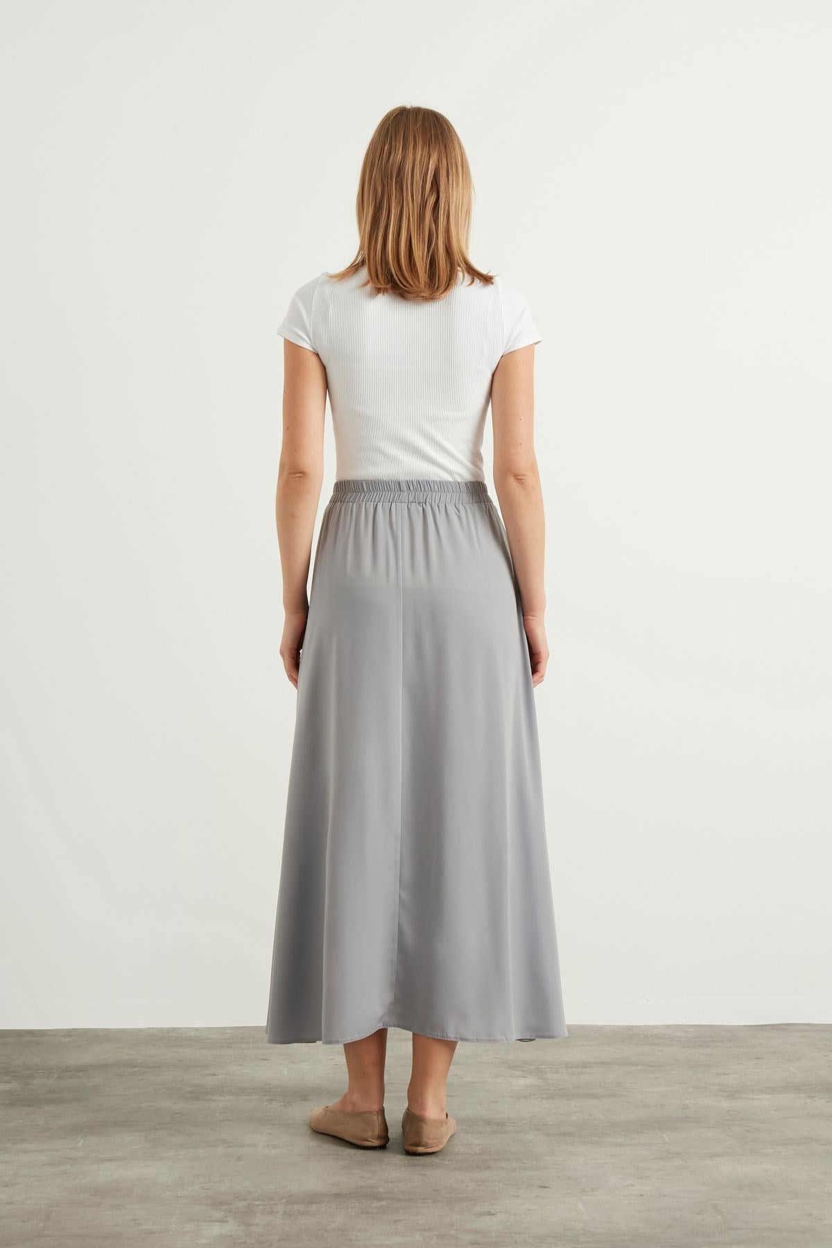 Gray Flared Skirt Brglbktset001