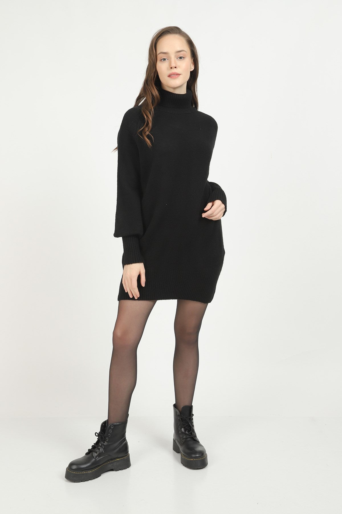 Turtleneck Balloon Sleeve Tunic Iklm-7258k24