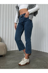 Blue Lycra Cut Leg Jean 042