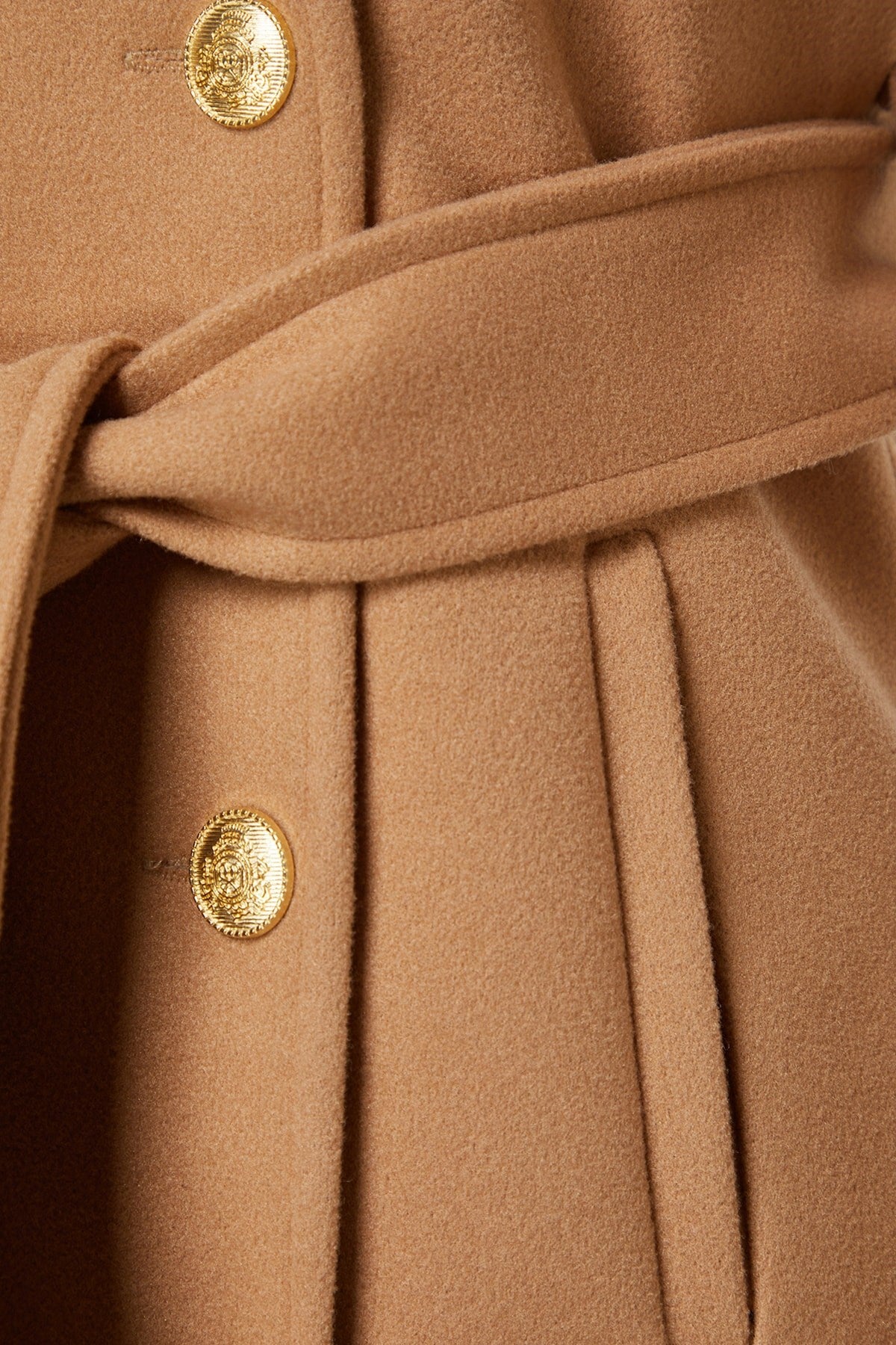 Camel Belted Gold Button Detailed Cashmere Coat Twoaw24kb00006