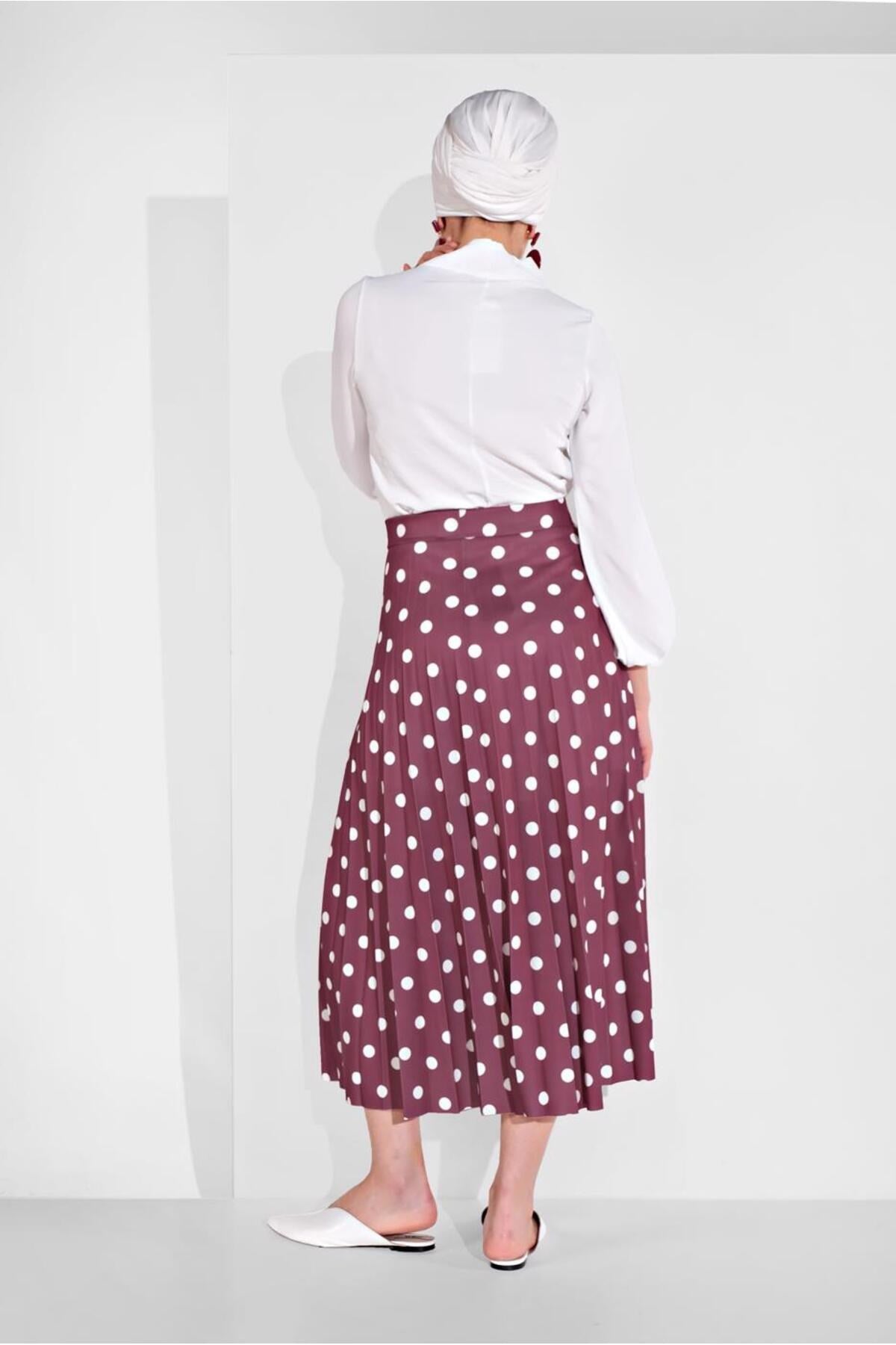 Women's Ecru (mint-cream) Polka Dot Pattern Skirt 9161 Tyc00058456915