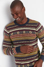 Burgundy Men's Slim Fit Crew Neck Jacquard Sweater Tmnaw21kz0377