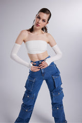 High Waist Wide Leg Cargo Jeans Blue Hlcargojean