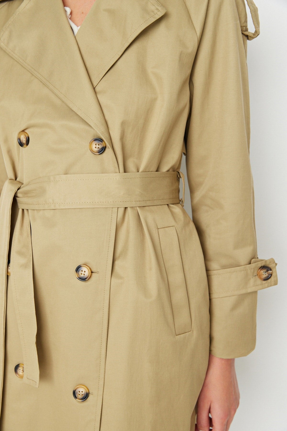 Beige Belted Water Repellent Trench Coat Twoss20tr0012