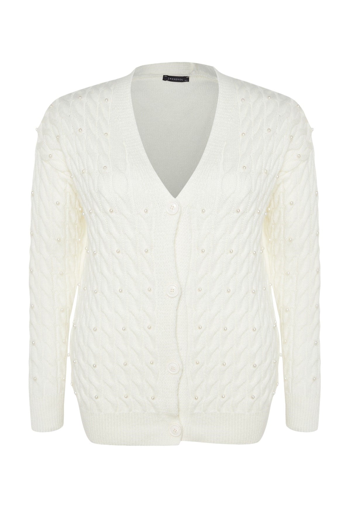 Ecru Stone Detailed Knitwear Cardigan Tbbaw24av00030