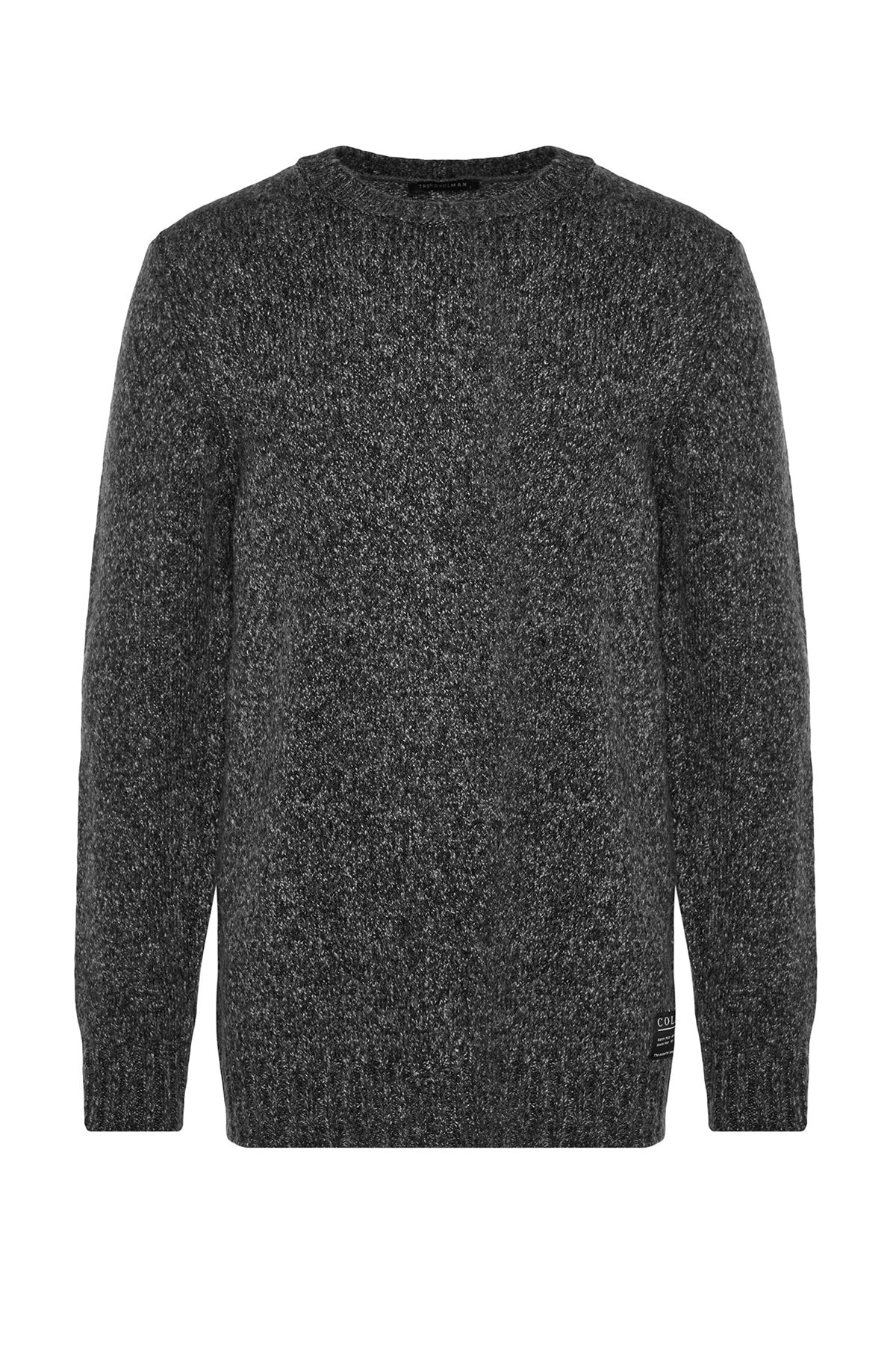 Anthracite Unisex Regular Fit Crew Neck Tag Detailed Soft Knitwear Sweater Tmnaw24kz00050