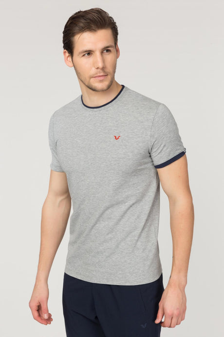 Men's Grey Knitted Cotton Crew Neck Basic Solid Color Short Sleeve Sport&casual T-shirt 2374 Tb18ma0