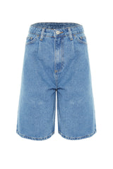 Blue More Sustainable Pleated Denim Shorts Twoss21sr0121