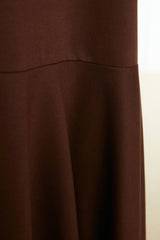 Brown Crew Neck Skirt Ruffle Knitted Dress Tctss22eb0219