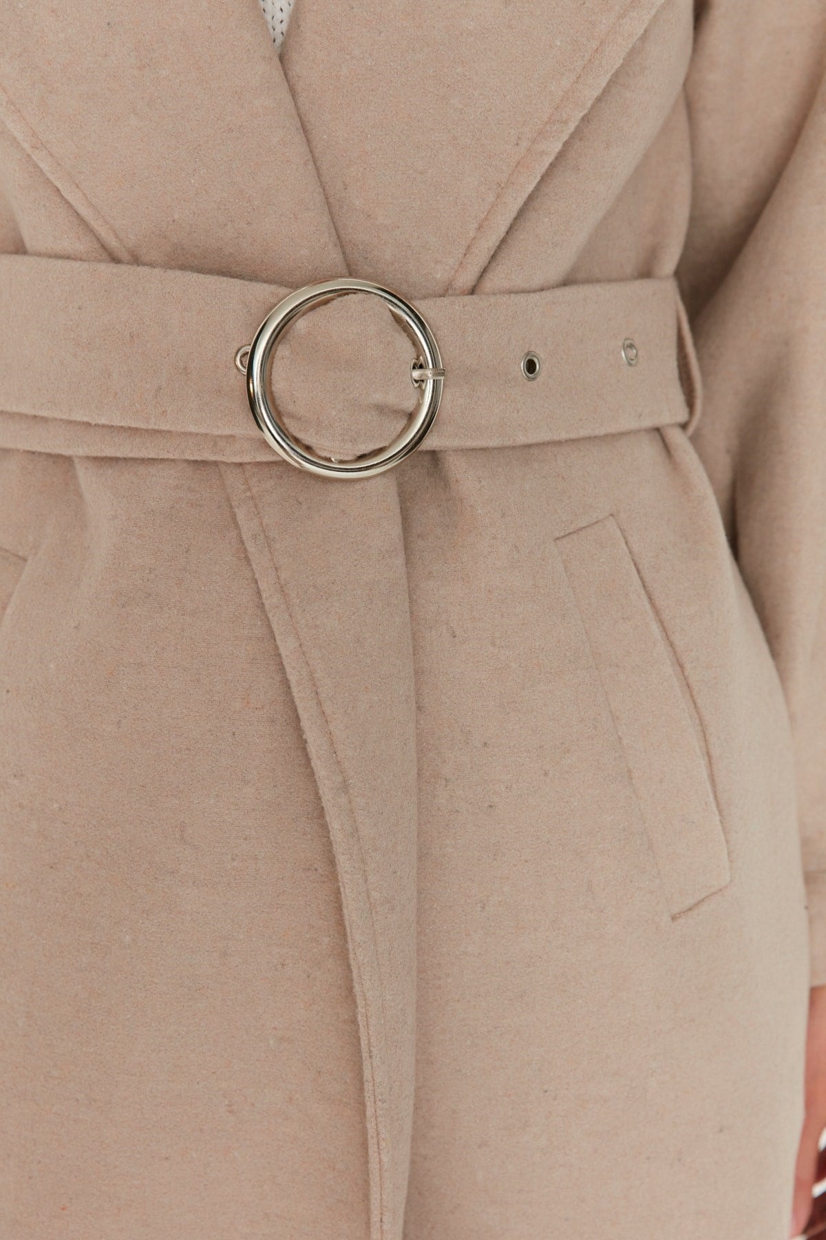 Stone Round Belt Long Woolen Cashmere Coat Twoaw20kb0029