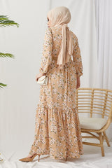 Lesa Floral Straw Belt Dress - Beige Ms00an9991