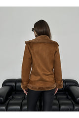 Tan Belt Detailed Fur Coat Tycst5qnqn169736070373096