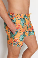 Orange Mens Standard Size Tropical Printed Swimsuit Marine Shorts Tmnss23ds00020